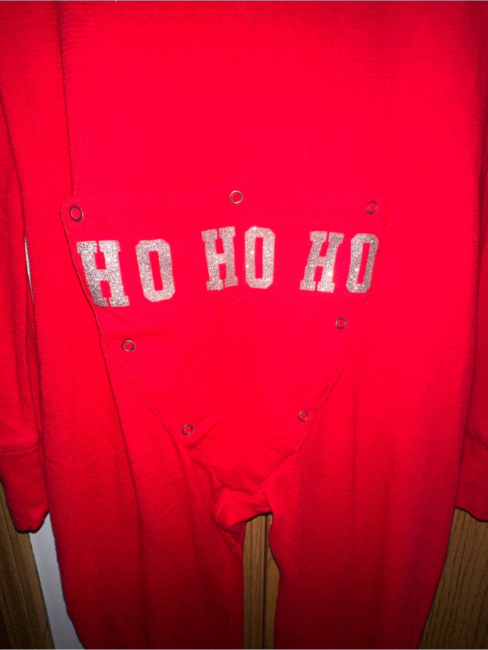 Rare 'Ho Ho Ho' Victoria's Secret PINK Women's Red One-Piece Pajama Jumpsuit - Picture 6 of 7